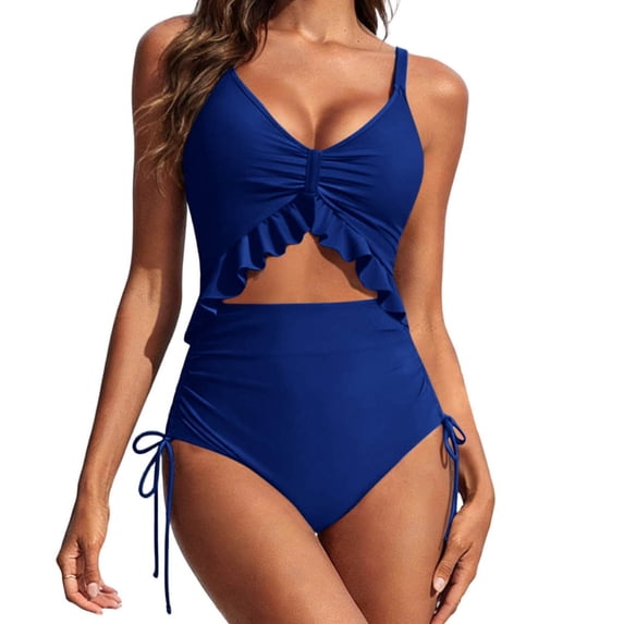 Enjoytime 2 Piece Swimsuit for Women Color Block High Waisted Bikini Sets Sporty Bathing Suits