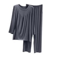 thumbnail image 1 of Enjoytime 2 Piece Winter Outfits for Women Solid Color V-Neck Long Sleeve Loose Shirt Wide Leg Pants Pajama Set Loose Casual Loungewear, 1 of 3
