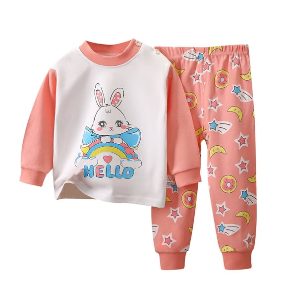 Enjoytime 2Pcs Unisex Baby Girl Outfits Cute Cartoons Print Tops with Pants Baby Girl Sleepers 2024 Baby Girl Gifts 1-8Y on Clearance