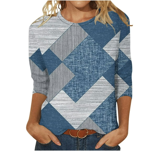 Enjoytime 3/4 Length Sleeve Womens Tops Fashion Printed Shirt Casual Loose Fit Tunic Womens Blouses Tops