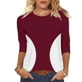 thumbnail image 1 of Enjoytime 3/4 Length Sleeve Womens Tops Patchwork Round Neck Dressy Blouses Spring Trendy Business Casual Shirts, 1 of 8