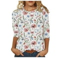 thumbnail image 1 of Enjoytime 3/4 Length Sleeve Womens Tops Printed Casual Crew Neck Shirts Loose Fit Pullover Business Dressy Blouses, 1 of 5