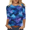 thumbnail image 1 of Enjoytime 3/4 Length Sleeve Womens Tops Printed Round Neck Casual Blouses Spring Summer Trendy Beach Vacation Shirts, 1 of 5