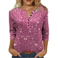 thumbnail image 1 of Enjoytime 3/4 Length Sleeve Womens Tops Vintage Print V-Neck Button Down Blouse Casual Office Work Plus Size Shirts Pink XXXL, 1 of 8