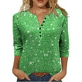 thumbnail image 1 of Enjoytime 3/4 Length Sleeve Womens Tops Vintage Print V-Neck Button Down Blouse Casual Office Work Plus Size Shirts Green M, 1 of 6