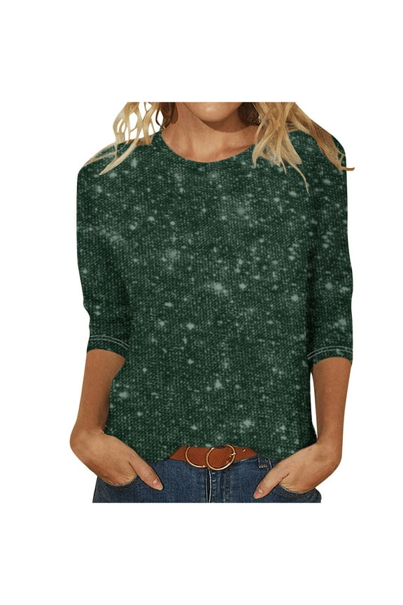 3/4 Length Sleeve Womens Tunic Tops Printed Dressy Shirts Casual Loose Fit Blouses Women Clothing