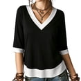 thumbnail image 1 of Enjoytime 3/4 Sleeve Tops for Women Patchwork V-Neck Flowy Blouses Trendy Casual Work Plus Size Shirts, 1 of 8