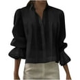 thumbnail image 1 of Enjoytime 3/4 Sleeve Tops for Women Solid Color Pleated Button Down Shirts Spring Fashion Casual 2026 Plus Size Blouse Black XXL, 1 of 6