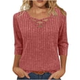 thumbnail image 1 of Enjoytime 3/4 Sleeve Tops for Women Solid Color V-Neck Casual Shirts Loose Fall Winter Business Work Blouses Red XL, 1 of 7