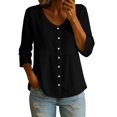 thumbnail image 1 of Enjoytime 3/4 Sleeve Tops for Women V-Neck Linen Button Down Blouses Summer Casual Shirts, 1 of 6
