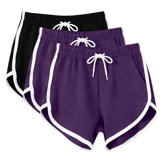 Enjoytime 3 Pack Shorts for Women Patchwork Elastic Waist Summer Casual Athletic Plus Size Shorts with Pockets