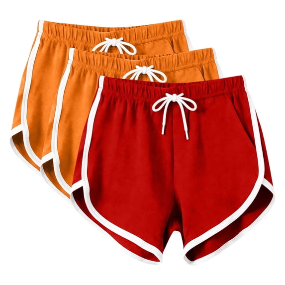 Enjoytime 3 Pack Womens Running Shorts Patchwork Elastic Waist Drawstring Summer Casual Athletic Plus Size Shorts with Pockets