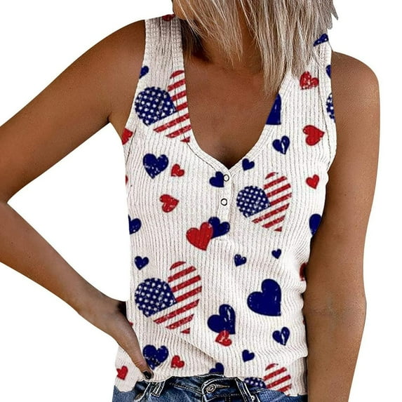 Enjoytime 4Th of July Women Tank Plus Size Fashion V-Neck Star Print Sleeveless Vest Tops Casual Comfort Loose Festival Summer Holiday Outfits for Women