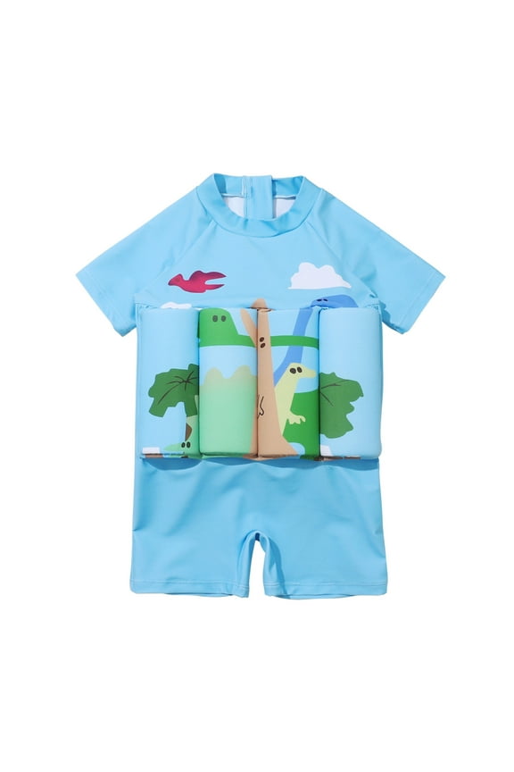 6Months-4Years Toddler Baby Float Suit Girls Boys One-Piece Bathing Suit Swimwear Rashguard Short Sleeve Buoyancy Swimsuit With Zipper Children's Swimwear