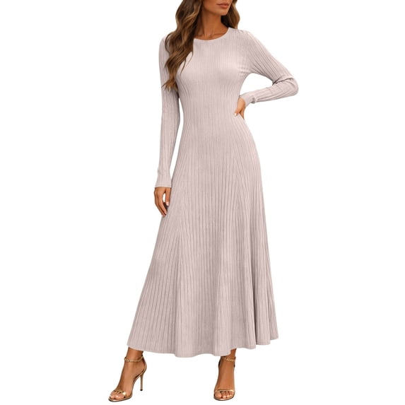 Enjoytime A Line Dresses for Women Crew Neck Long Sleeve Maxi Dress Trendy Elegant Slim Fit Fall Sweater Dress