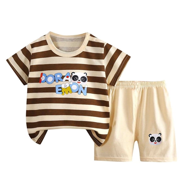 Enjoytime Baby Boy Outfits Cartoons Stripe Short Sleeve Tops with Shorts 2 Pieces Summer Clothes Set Outdoor Sportwear
