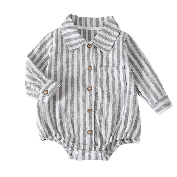 Enjoytime Baby Romper Striped Long Sleeve Button Down Bodysuit Top Soft Infant Jumpsuit Fall Clothes for Boys Girls