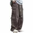 thumbnail image 1 of Enjoytime Baggy Cargo Pants Men Solid Color Drawstring Elastic Waist Baggy Trousers Fashion Straight Leg Casual Pants with Pockets Coffee S, 1 of 8