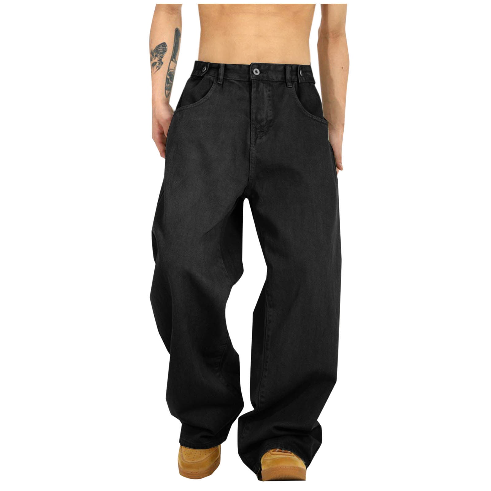 Enjoytime Baggy Jeans Men Solid Color Straight Leg Loose Trousers