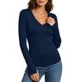 thumbnail image 1 of Enjoytime Basic Tops for Women V-Neck Stretchy Long Sleeve Undershirt Fall Winter Soft Casual Fitted Tee with Thumbholes, 1 of 8
