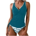 thumbnail image 1 of Enjoytime Bathing Suit for Women Two Piece Swimsuit Fashion Solid V Neck Ruched Drawstring Tankini Top with Bottom Summer Athletic Swimwear Tummy Control Swimsuits for Women, 1 of 7