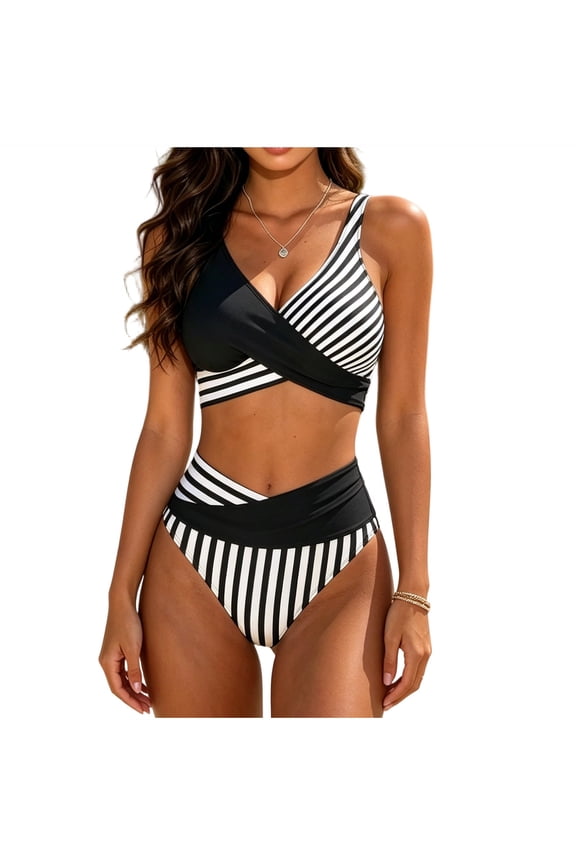 Bikini Sets for Women Printed V-Neck Tummy Control 2 Piece Swimsuit 2026 Summer Modest Bathing Suit