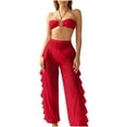 thumbnail image 1 of Enjoytime Bathing Suit for Women High Waisted Cutout Halter Bikini Sets Modest 3 Piece Swimsuit with Sheer Ruffle Pants, 1 of 4