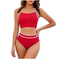 thumbnail image 1 of Enjoytime Bathing Suit for Women Patchwork High Cut Tummy Control 2 Piece Swimsuit Wide Strap Modest Womens Bikini, 1 of 8