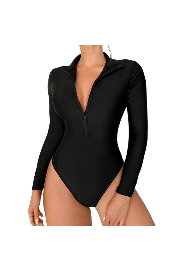 Bathing Suit for Women Tummy Control Zip Up Long Sleeve One Piece Swimsuit Sun Protection Athletic Modest Swimwear