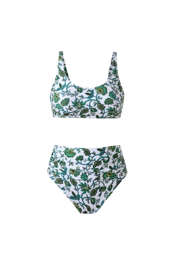 Bathing Suits for Women Floral Printed High Waisted Tummy Control Bikini Set Vintage Modest 2 Piece Swimsuit