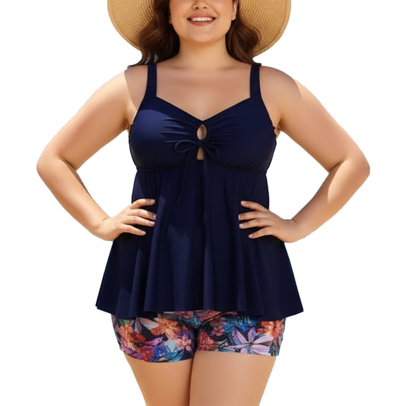 Enjoytime Bathing Suits for Women Tummy Control Bow Tie Knot Cutout Swim Dresses Swimwear Modest Two Piece Tankini Swimsuits with Shorts