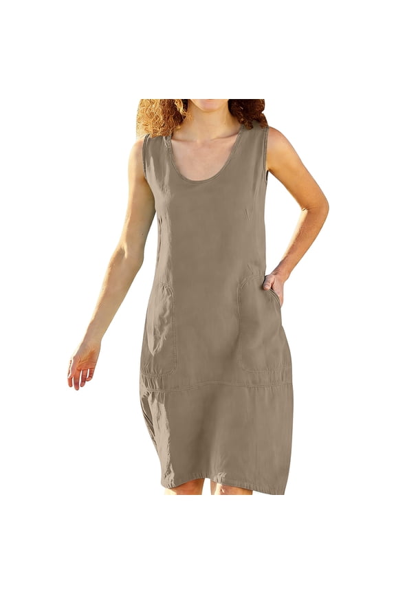Beach Dresses for Women Crewneck Sleeveless Knee Length Dress Summer Holiday Vacation Casual Dresses