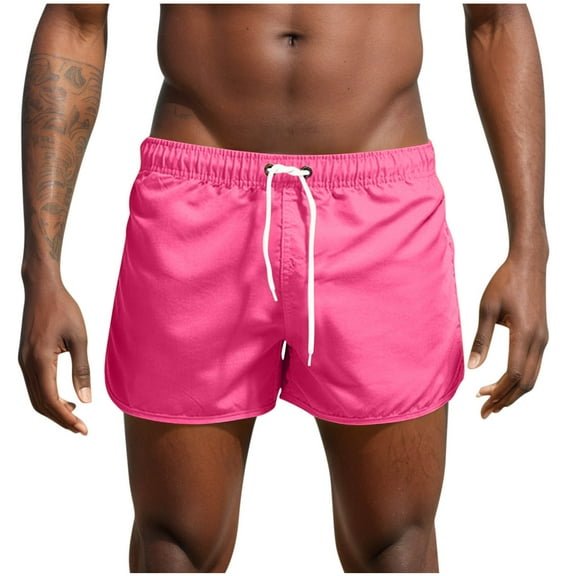 Enjoytime Beach Shorts for Men Casual Classic Vacation Drawstring Plus Size Shorts with Elastic Waist and Pockets Pink S