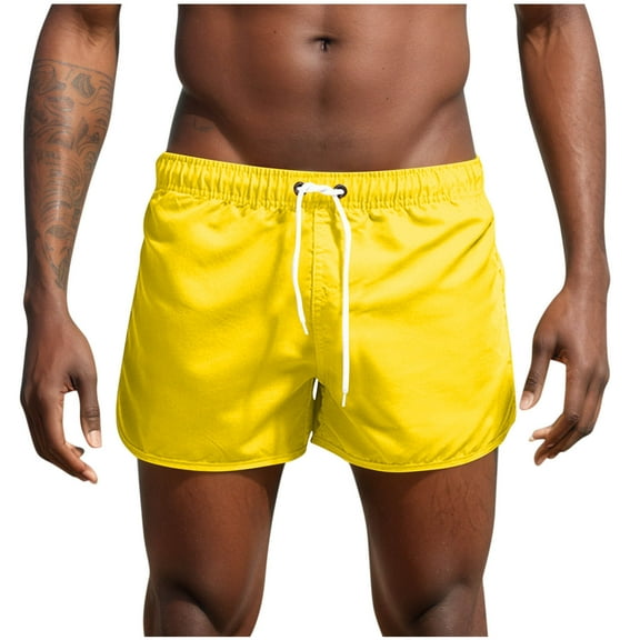 Enjoytime Beach Shorts for Men Casual Classic Vacation Drawstring Plus Size Shorts with Elastic Waist and Pockets Yellow XL