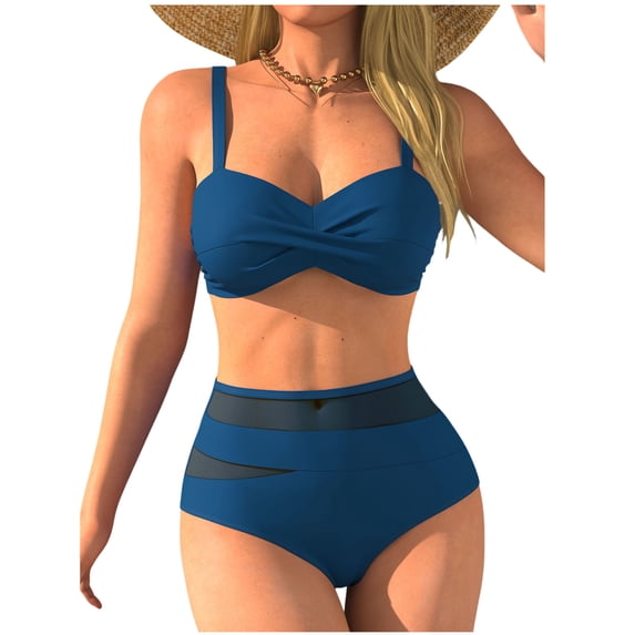 Enjoytime Bikini Sets for Women Mesh Patchwork Adjustable Straps 2 Piece Bathing Suits Tummy Control Modest Womens Swimsuits