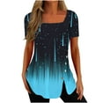 thumbnail image 1 of Enjoytime Birthday Gifts For Women Fashion Stripe Printed Square Neck Short Sleeves Buttons Tops Loose Flowy Womens Blouse Outfits 2025, 1 of 5