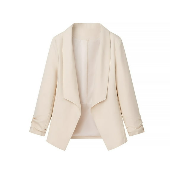 Enjoytime Blazers for Women Business Casual Solid Color Long Sleeve Suit Jacket Work Office Outerwear with Pockets Beige S