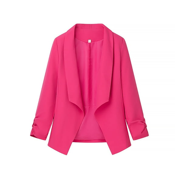 Enjoytime Blazers for Women Business Casual Solid Color Long Sleeve Suit Jacket Work Office Outerwear with Pockets Hot Pink L