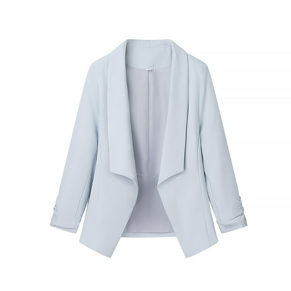 Enjoytime Blazers for Women Business Casual Solid Color Long Sleeve Suit Jacket Work Office Outerwear with Pockets Light Blue M