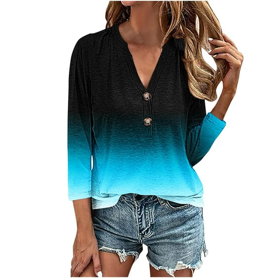 Enjoytime Blouse Tops for Women Trendy Fall Winter Trendy Gradient Color Tops V Neck Pullover Soft Loose Fit Womens Plus Size Shirts Tops