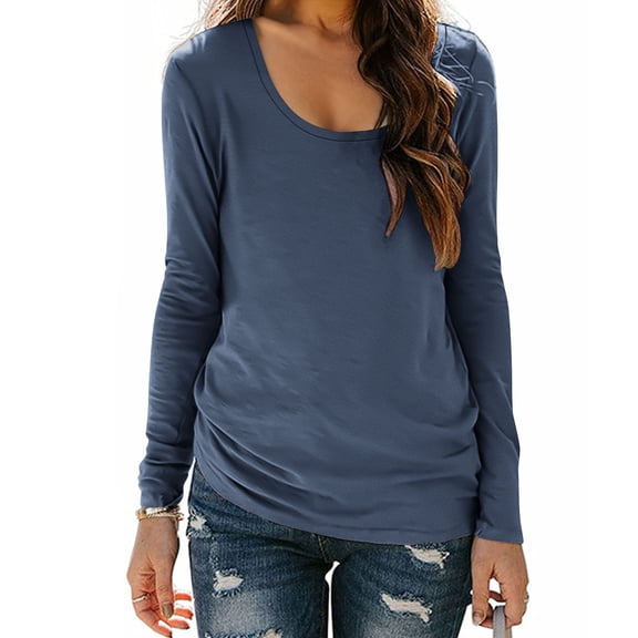 Enjoytime Blouses For Women Solid Color Crewneck Long Sleeve Basic Tops Fashion Lightweight Casual Shirts