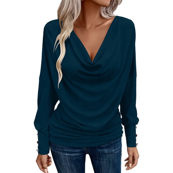 Enjoytime Blouses For Women Solid Color V-Neck Long Sleeve Shirts Spring Lightweight Business Dressy Casual Tops