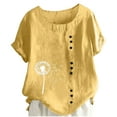 thumbnail image 1 of Enjoytime Blouses for Women Printed Round Neck Button Short Sleeve Shirts Spring Summer Fashion Casual Basic Tops Yellow L, 1 of 5