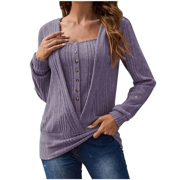Enjoytime Blouses for Women Solid Color Long Sleeve Button Down Shirt Casual Loose Tops Trendy 2025 Fall Winter Fashion Clothes