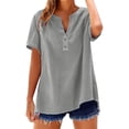 thumbnail image 1 of Enjoytime Blouses for Women Solid Color V-Neck Short Sleeve Shirts Spring Summer Beach Vacation Casual Plus Size Tops Gray XXL, 1 of 3