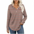 thumbnail image 1 of Enjoytime Blouses for Women Striped V-Neck Long Sleeve Tops Fashion Trendy Business Casual Womens Button Down Shirt Brown M, 1 of 7