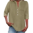 thumbnail image 1 of Enjoytime Blouses for Women Trendy Solid Color V-Neck Button Down Shirt Summer Dressy 3/4 Sleeve Casual Tops 2026, 1 of 7