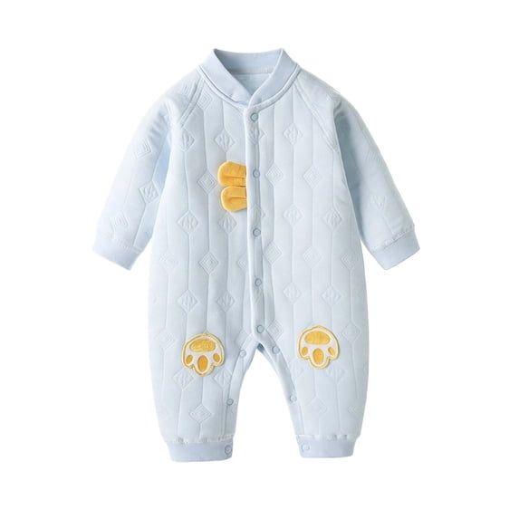 Enjoytime Boys Girls Romper Printed Button Down Long Sleeve Baby Infant Bodysuit Cotton Soft Newborn Unisex Jumpsuit