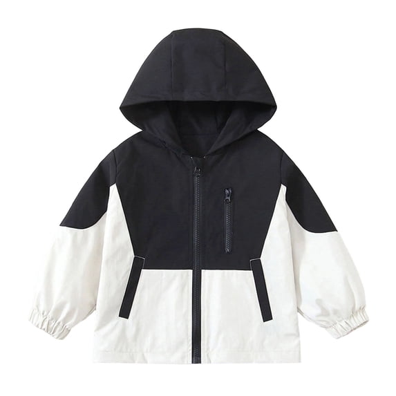 Enjoytime Boys and Girls Zip Up Jacket Patchwork Lightweight Hooded Windbreaker Windproof Fall Winter Outerwear with Pockets