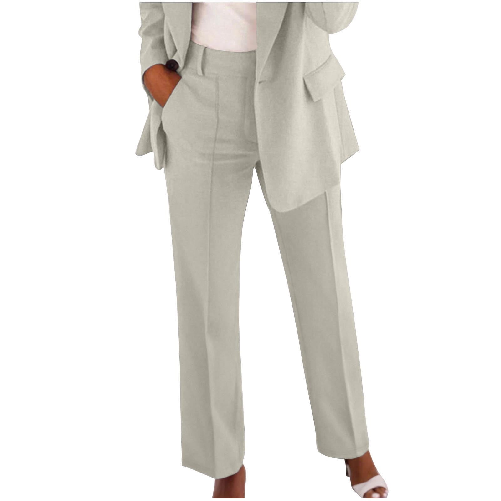 Enjoytime Business Casual Pants for Women Solid Color Button